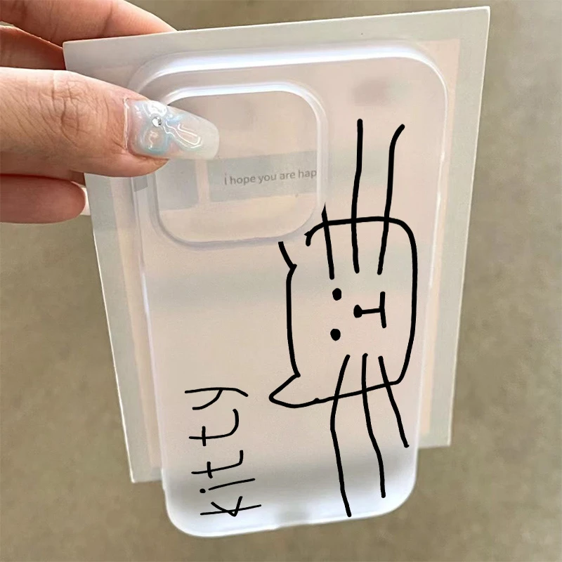 手绘线条猫咪适用苹果/华为/荣耀oppo小米红米vivo全包防摔手机壳