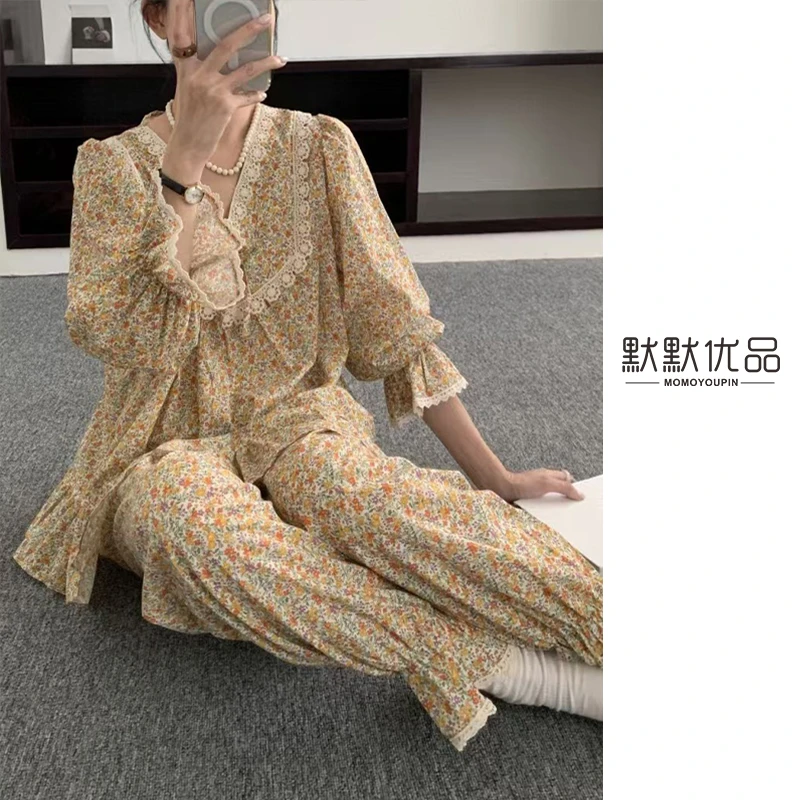 阳光碎花/爆款ins风/睡衣女/印花仙气/薄款宽松家居套装