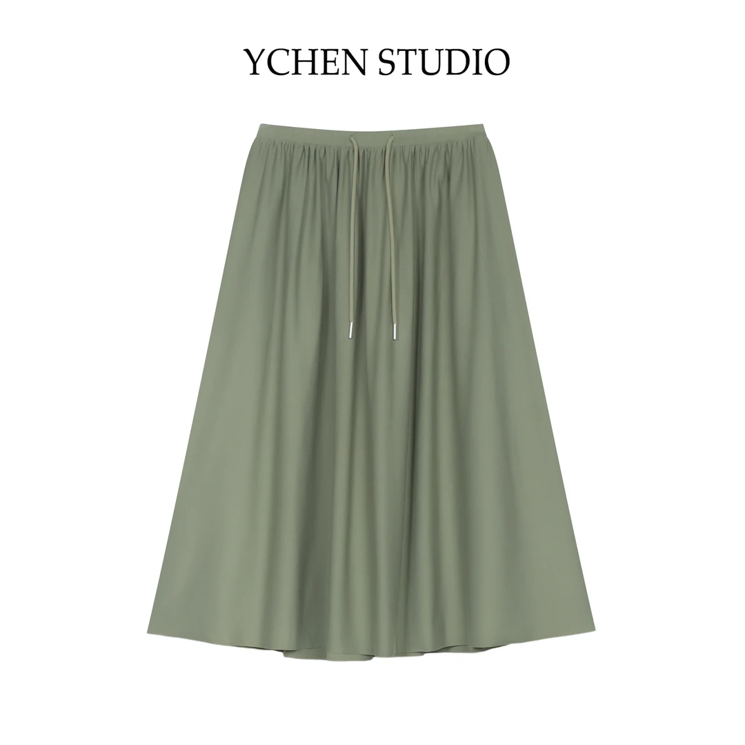 YCS【芒市】高腰气质垂感A字半身裙夏季新款梨型身材百褶半裙F6505