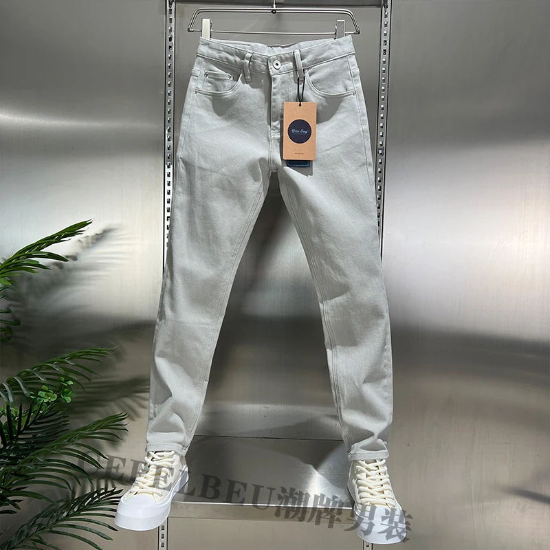 【高端】摩柏灰男潮牌牛仔裤修身显瘦极简弹力休闲小脚长裤+九分裤
