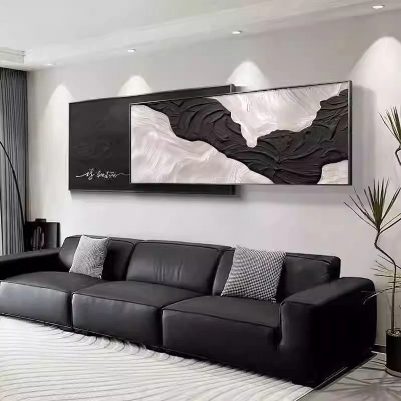 抽象黑白客厅装饰画现代简约沙发背景墙壁画高端大气侘寂肌理挂画