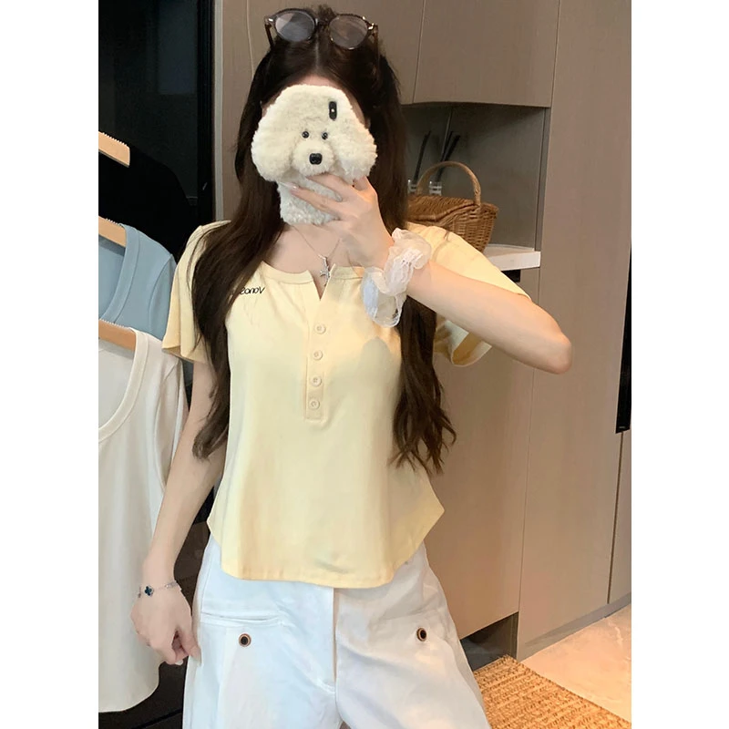 300斤特大码女装设计感多排扣短袖2025新款百搭显瘦宽松遮肉上衣