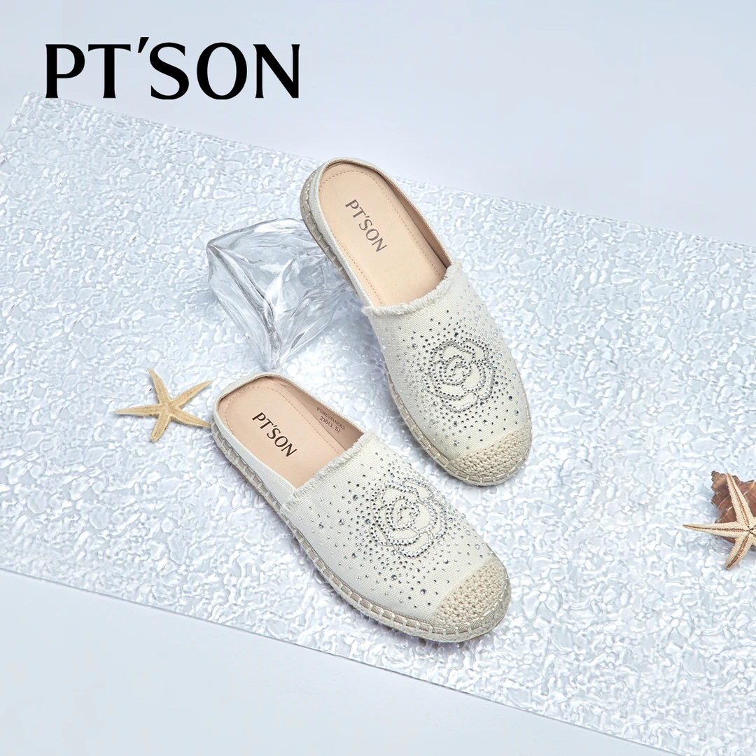 百田森水钻渔夫鞋外穿半拖鞋女2025新款软底超火半拖鞋外穿一脚蹬