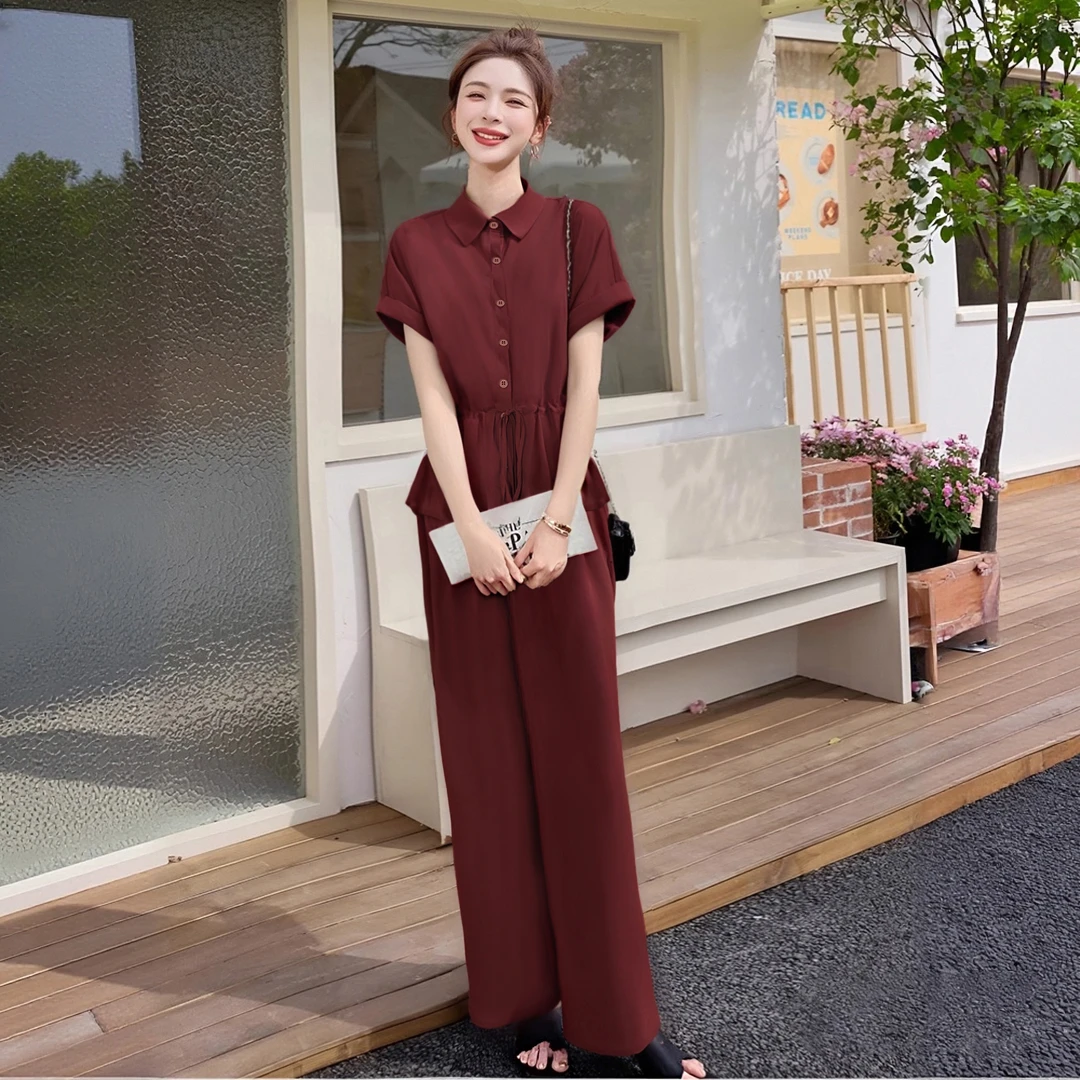 A【两件套】套装女夏气质高级感减龄收腰显瘦衬衫阔腿裤两件套D2396