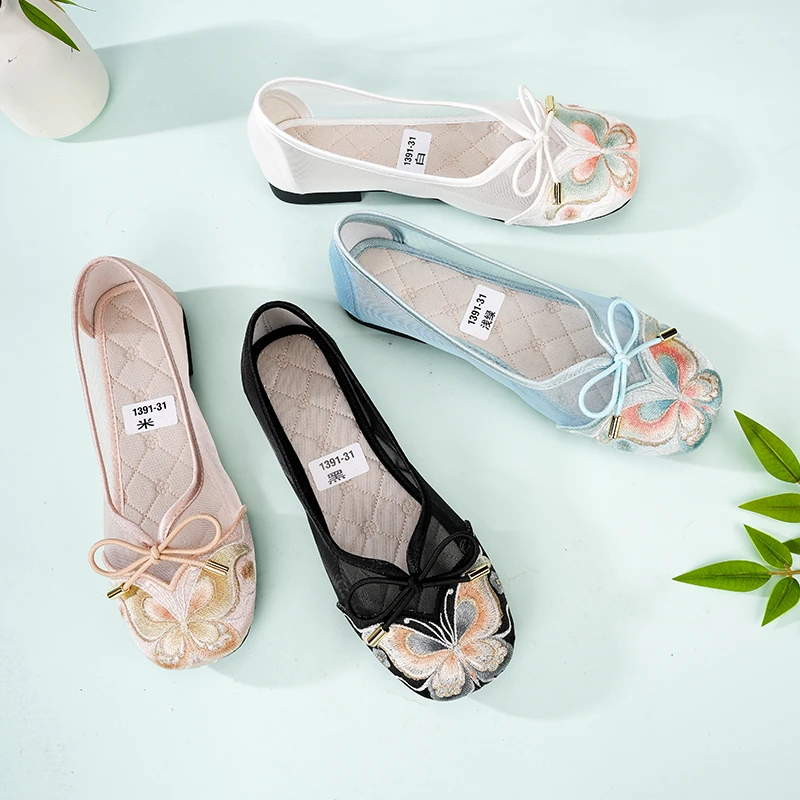 2手工刺绣平底鞋网纱单鞋网红居家百搭平底1391-31