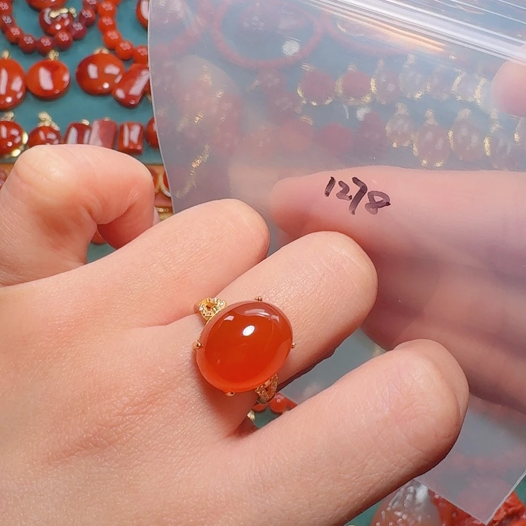 南红玛瑙银S925镶嵌戒指