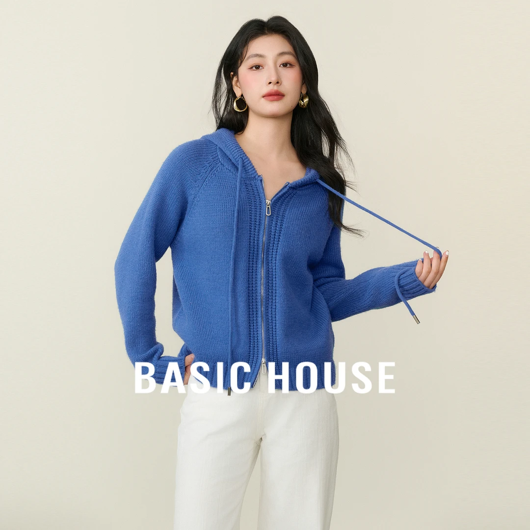 Basic House/百家好秋季新款连帽休闲宽松洋气毛衣-B06245C5282