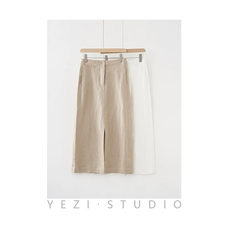 “老钱亚麻”重磅亚麻休闲直筒半裙24121254