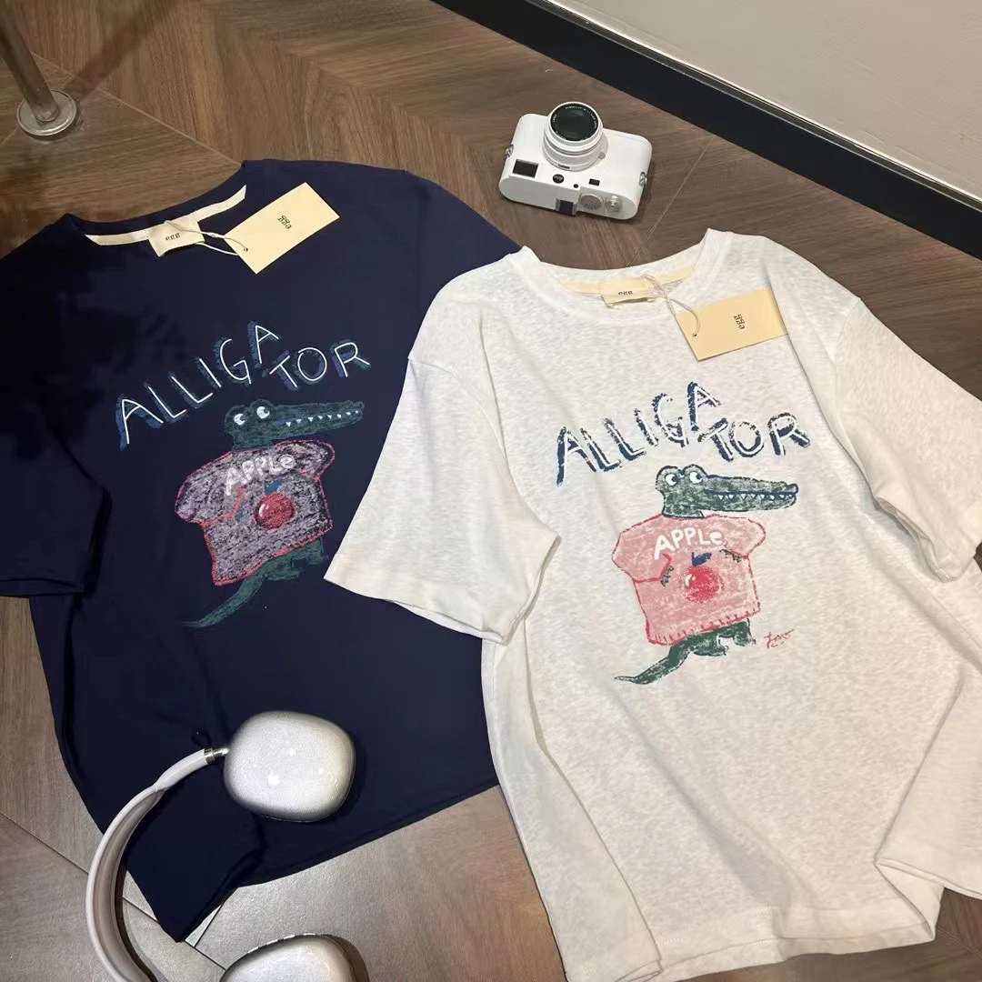 鳄鱼先生 慵懒趣味印花T恤女短袖