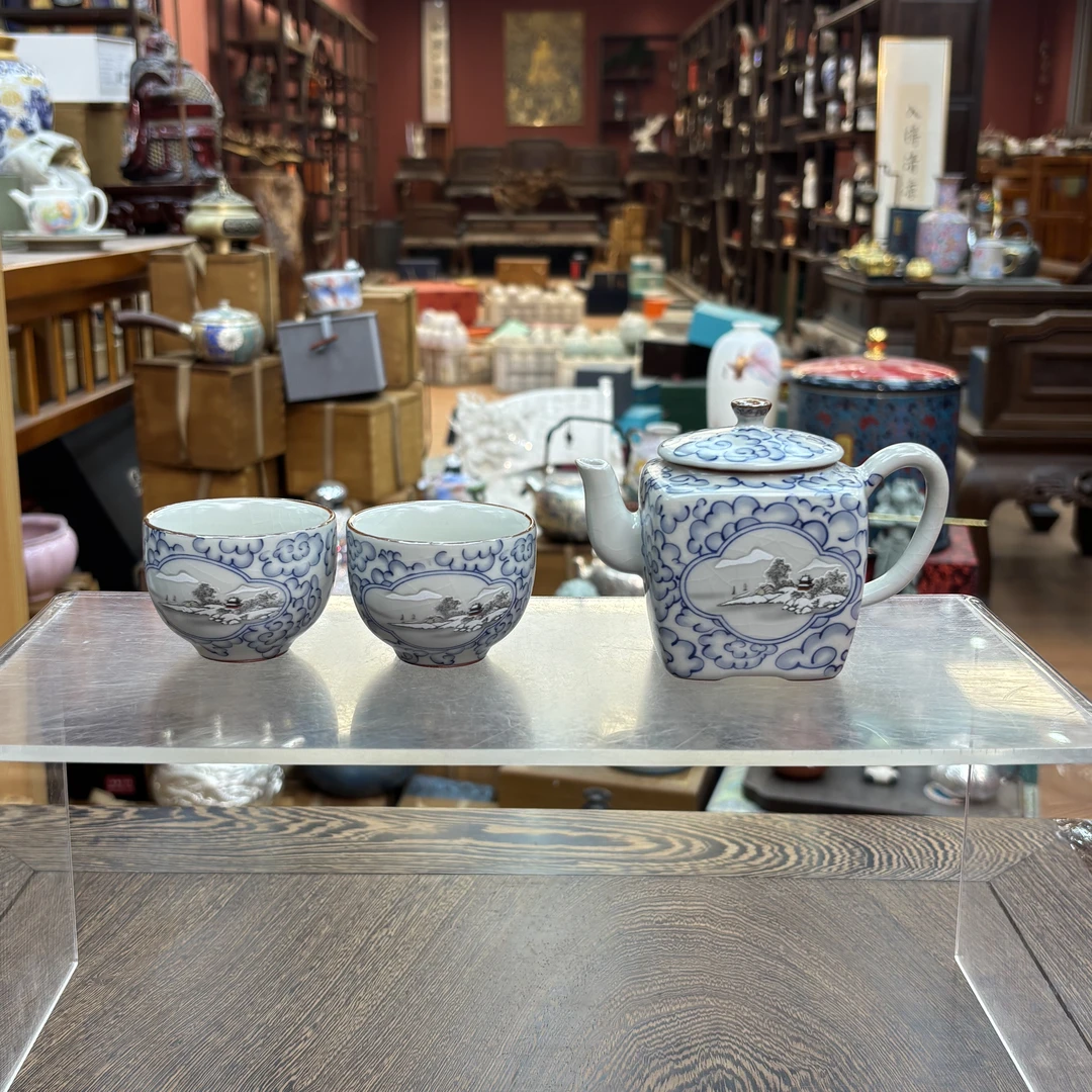 【闪购商品】汝窑青花祥云纹雪景泡茶壶