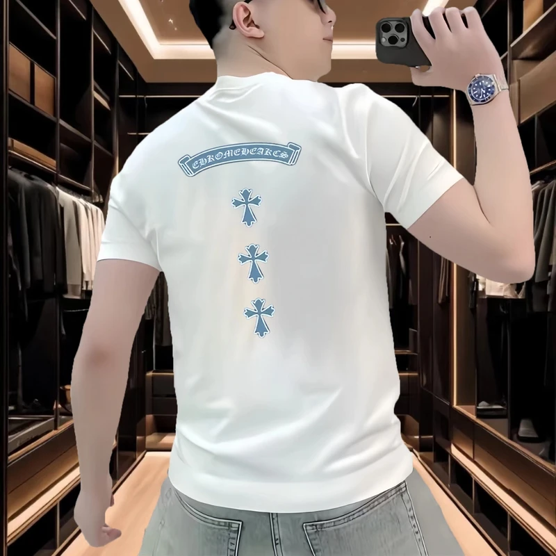 美式潮牌夏季凉感丝光棉短袖男潮流印花修身圆领T恤时尚休闲半袖