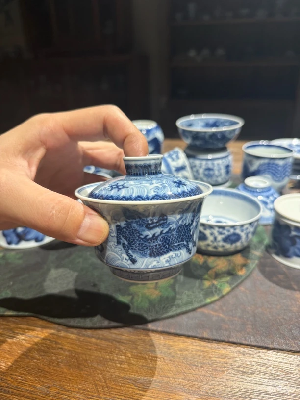 景德镇明御临古 重工海水麒麟盖碗