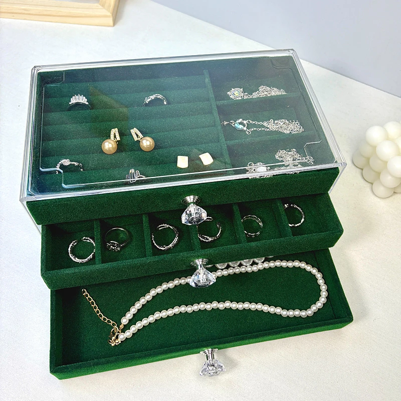 精品首饰盒收纳盒桌面发型师大容量收纳盒抽屉式收纳盒创意收纳盒