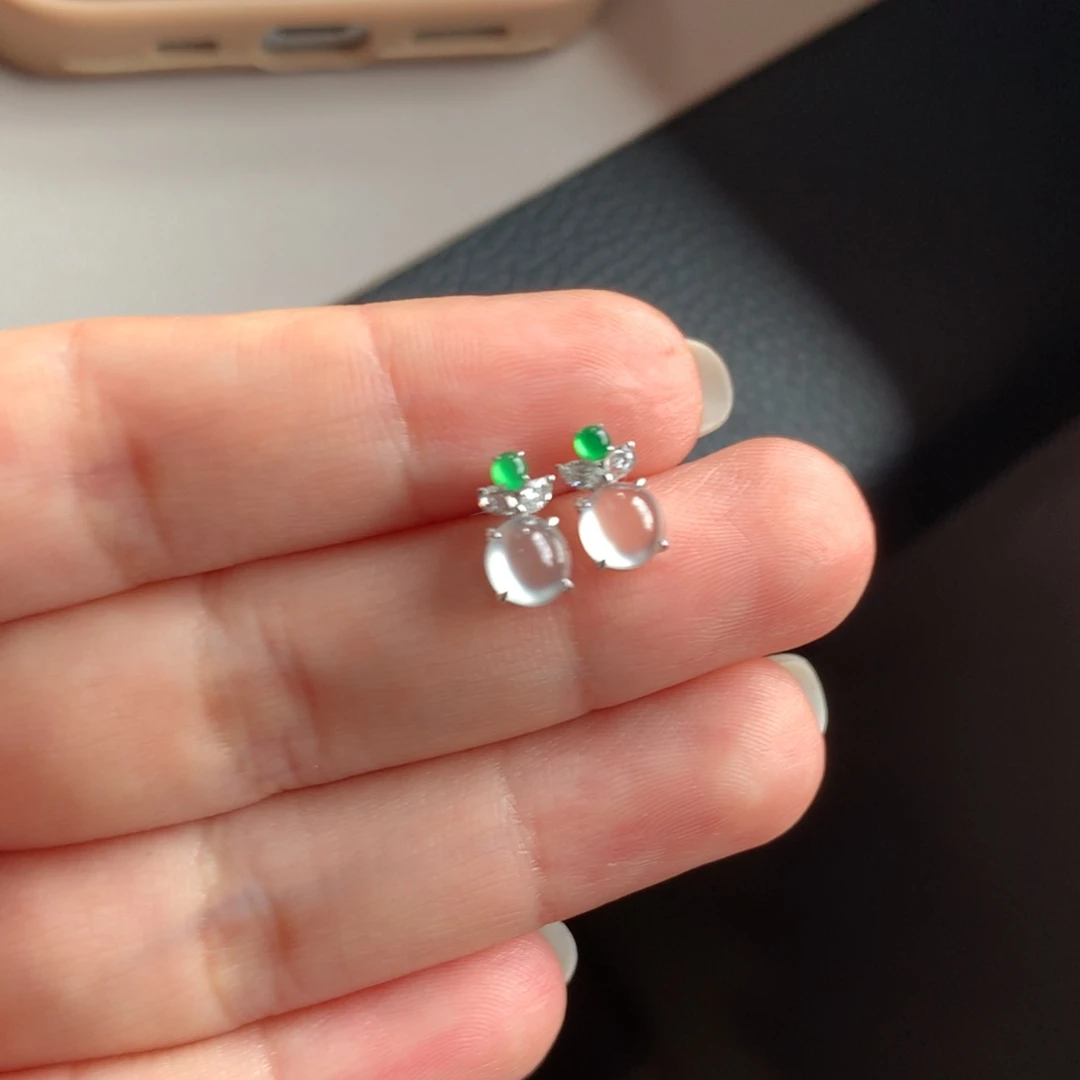 翡翠耳饰18K金镶嵌天然翡翠