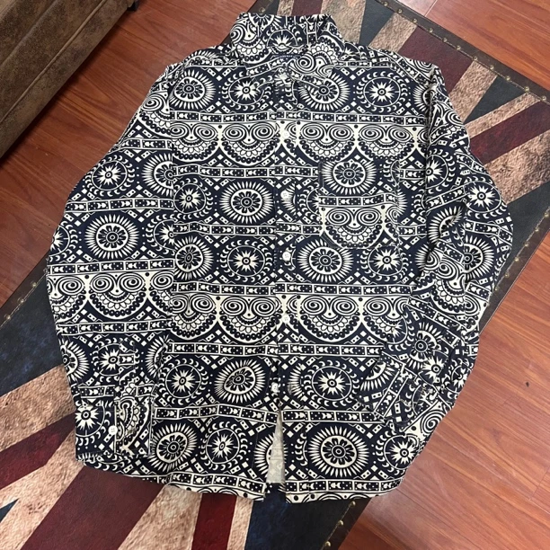 圆形花纹衬衫.新款男士美式阿美咔叽印花日系潮流复古民族风衬衫