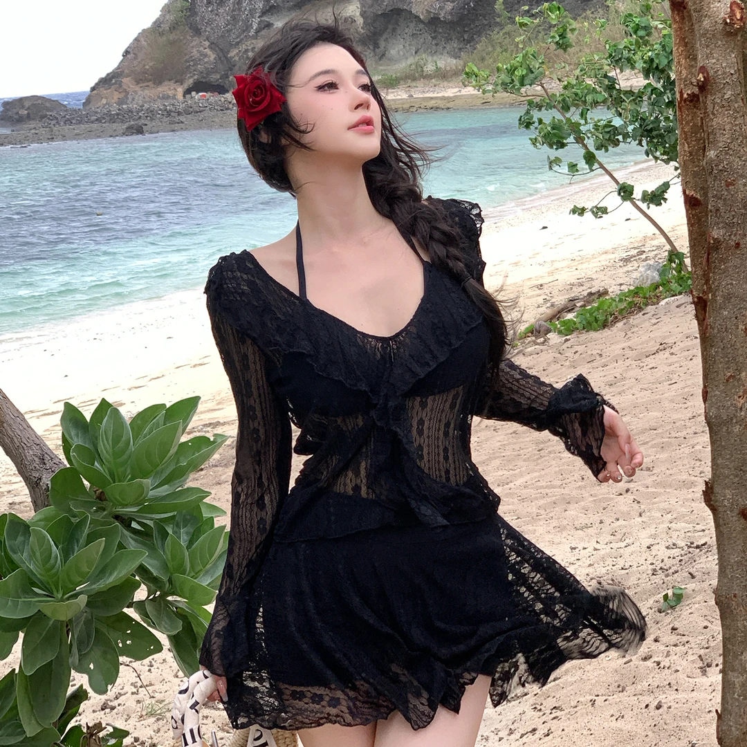 大码比基尼分体泳衣女款保守裙式性感纯欲遮肚显瘦泡温泉度假泳装