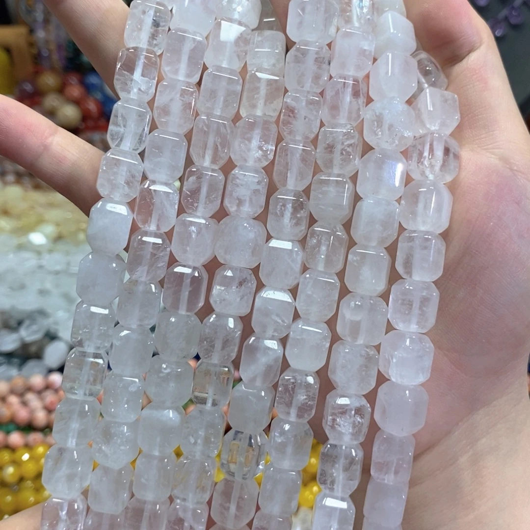 玛瑙/玉髓未镶嵌珠宝半成品白水晶方糖一条卡11mm
