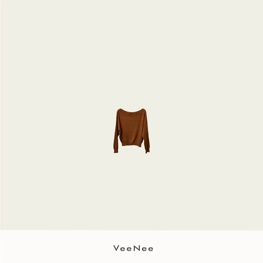 VeeNee•天鹅颈一字肩天丝绒针织上衣VA5Z003