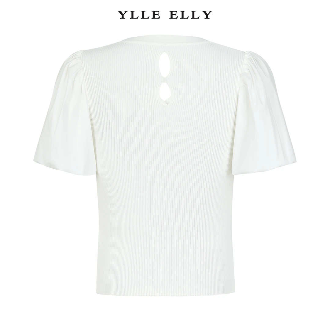 【商场同款】圆领镂空针织衫新款泡泡袖套头衫Y733110915