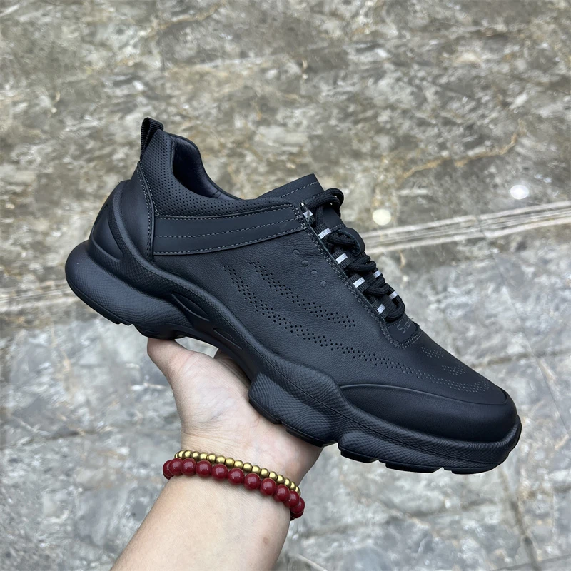 真皮男鞋2025新款头层牛皮透气休闲皮鞋软底舒适低帮夏季黑色轻便