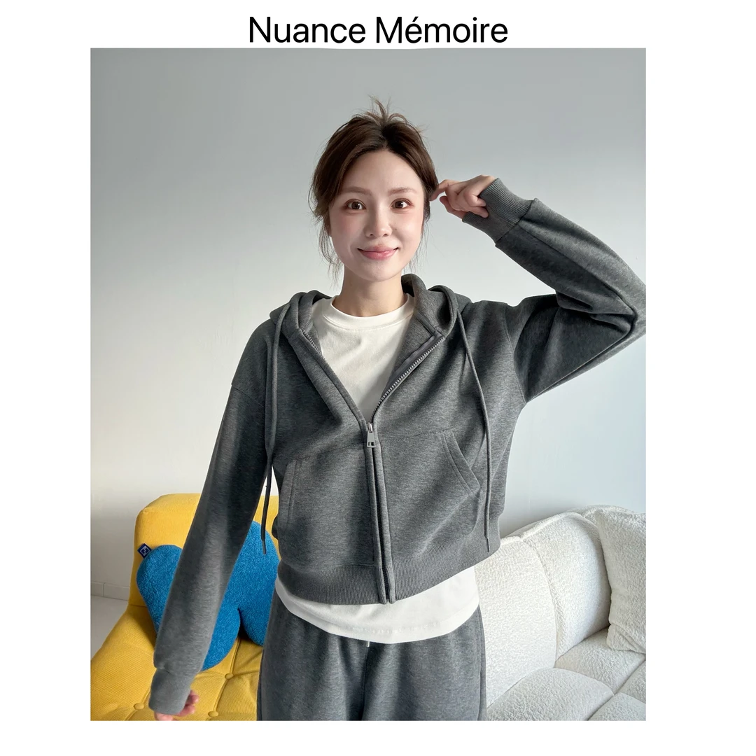 Nuance Mémoire 秋冬短款连帽卫衣拉链外套290克RL0063