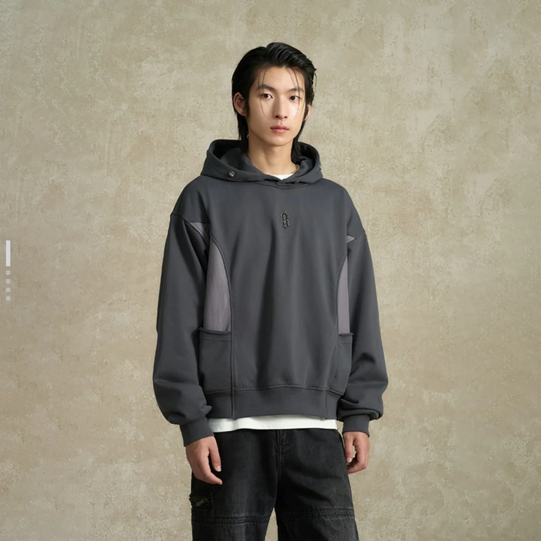 A03(ST)-K3391-BON春秋季尼龙拼接连帽卫衣