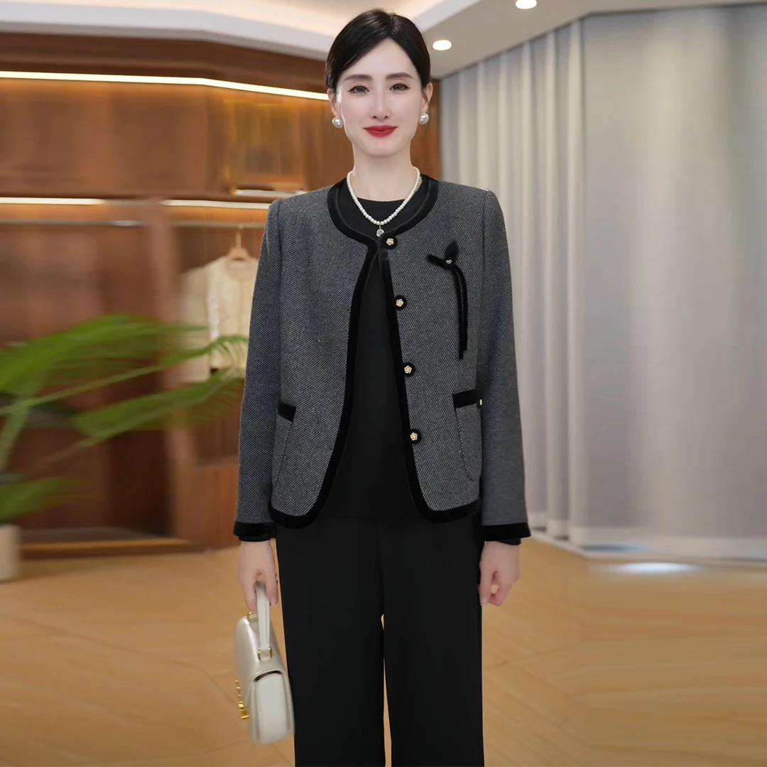 妈妈装2025秋装新款秋冬小香风外套装中年女时尚上衣洋气高级感