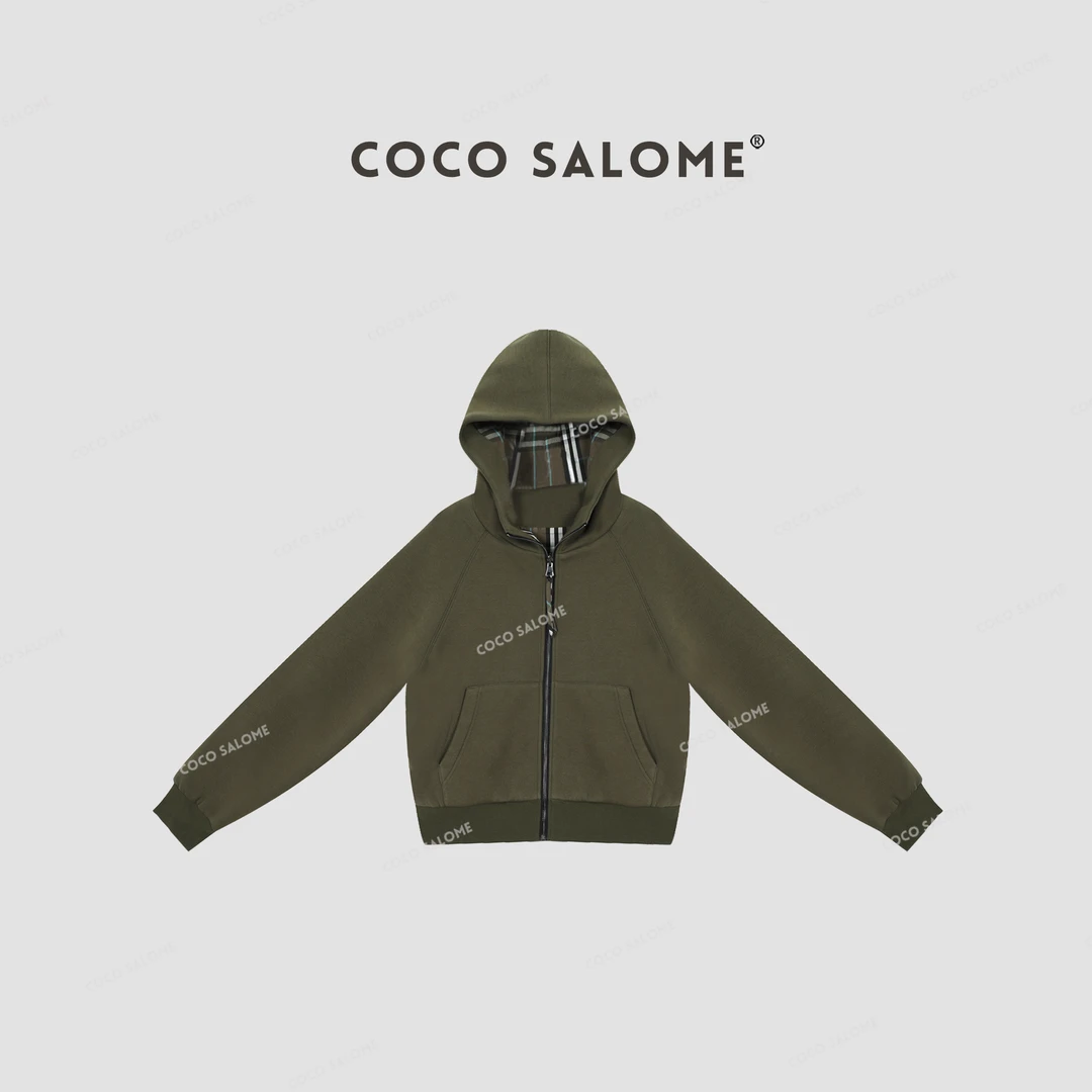 韩彬彬⑥【宝格绿】冬季双面穿简约韩系休闲穿搭格子外套0325