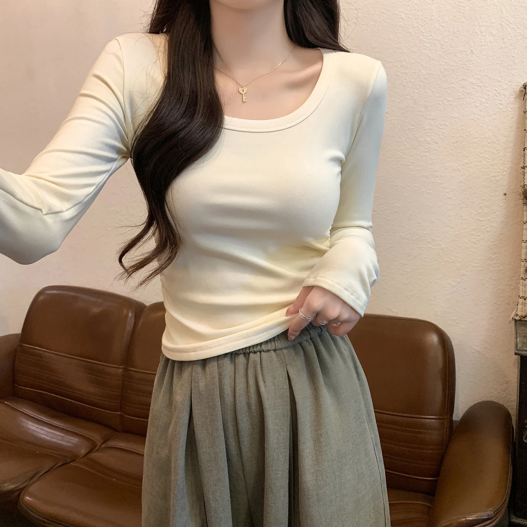 2024春秋打底衫长袖T恤女修身显瘦百搭上衣春季秋冬纯色圆领女装