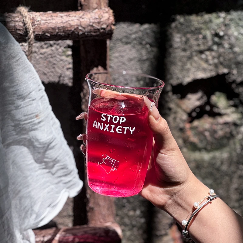 萌趣玻璃水杯女生高颜值简约杯子耐高温仙女杯带吸管便携牛奶杯男
