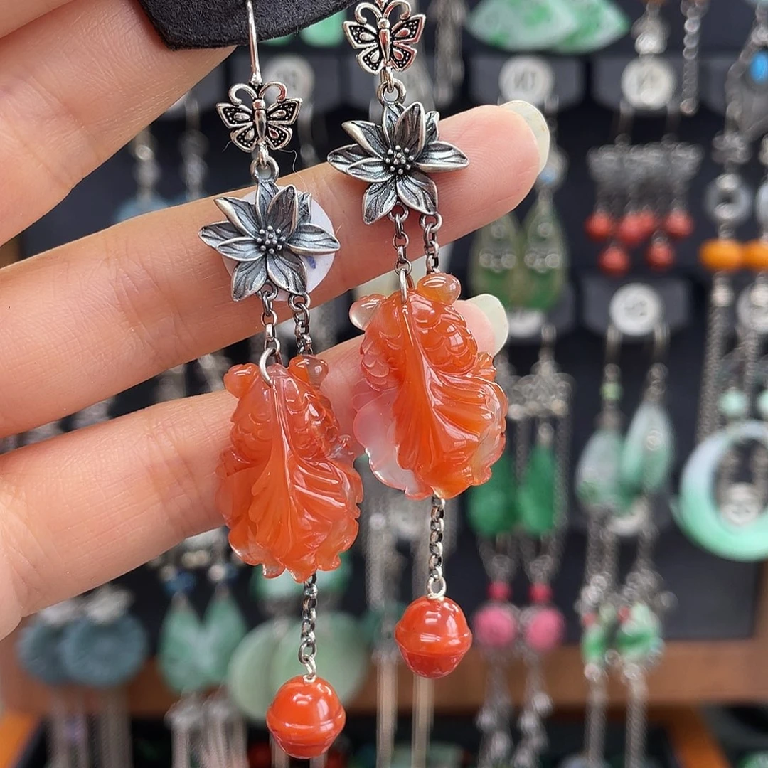 南红玛瑙银S925镶嵌耳饰养*堂521hhbbb