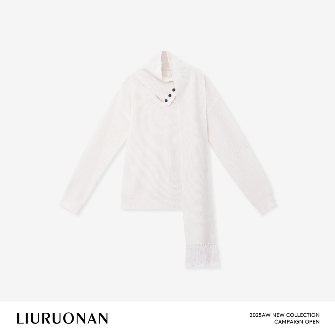 LIURUONAN | 9.28四周年 【设计感满分毛衣 】白色围巾领针织衫