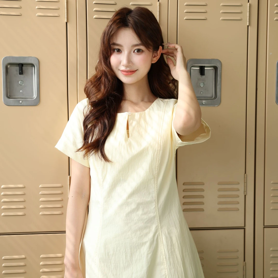 SPAO韩国同款女夏季新款气质优雅简约领扣A版连衣裙SPOWF49W90