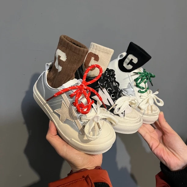 9F031~儿童小白鞋脏脏鞋女童板鞋男童休闲鞋皮面单鞋网红童鞋潮