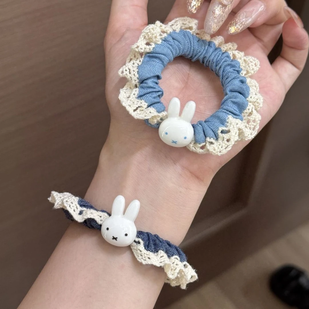 甜美蕾丝花边米菲兔发圈简约少女马尾小肠圈高颜值ins风可爱发绳
