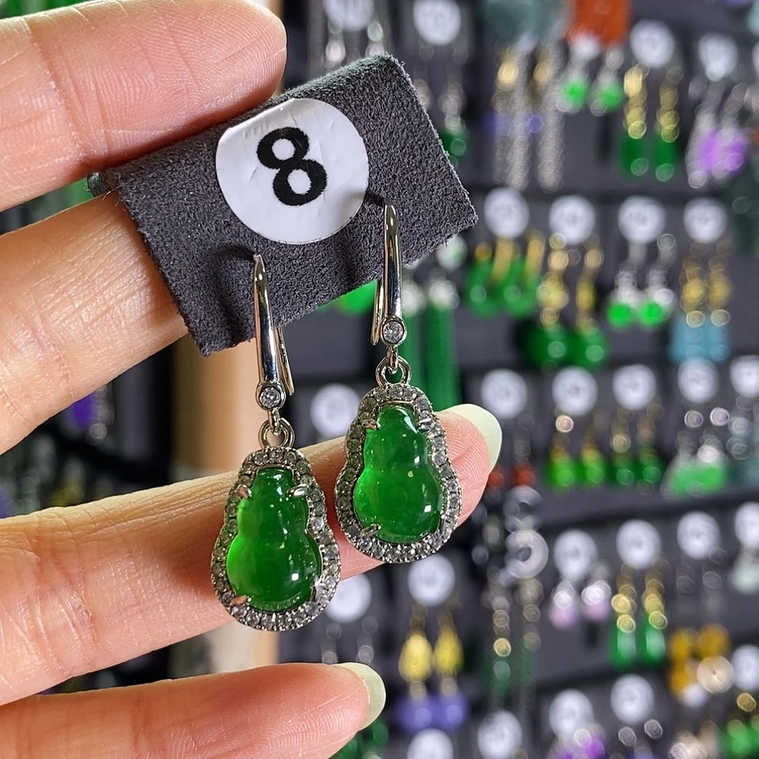 银S925镶嵌翡翠耳饰8