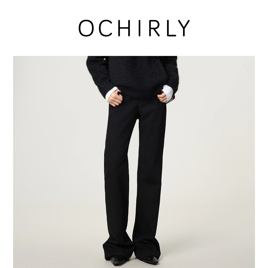 OCHIRLY欧时力 加绒四面弹喇叭裤牛仔长裤女显瘦复古2025冬季新品
