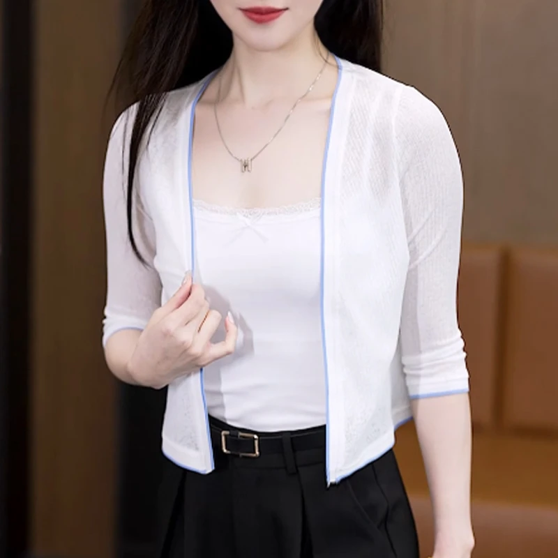 针织防晒开衫女夏季2025新款薄款小外套配吊带的外搭罩衫短款披肩