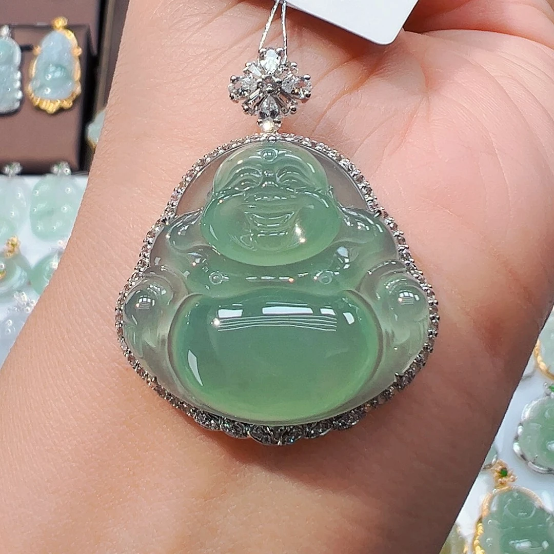 翡翠18K金镶嵌吊坠(不含链)佛公