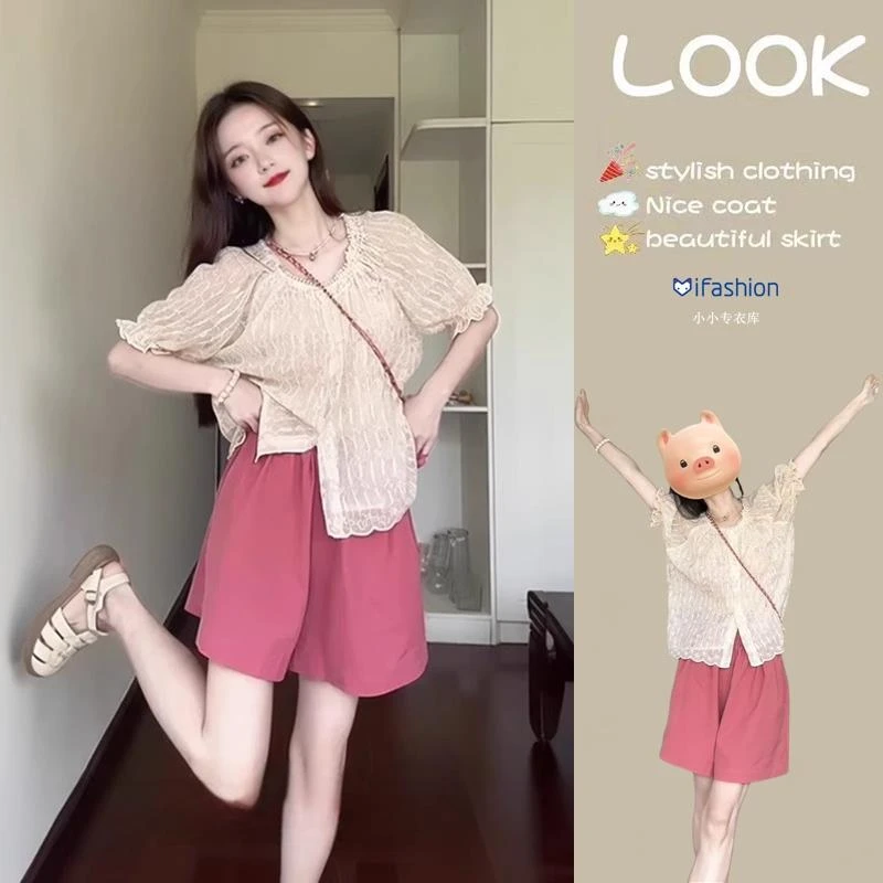 VOCKOO官方小个子巨好看的套装女2025夏季一整套ootd穿搭减龄衬衫