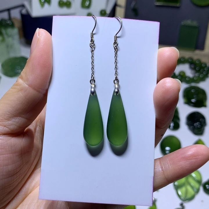 岫玉银S925镶嵌耳环耳环