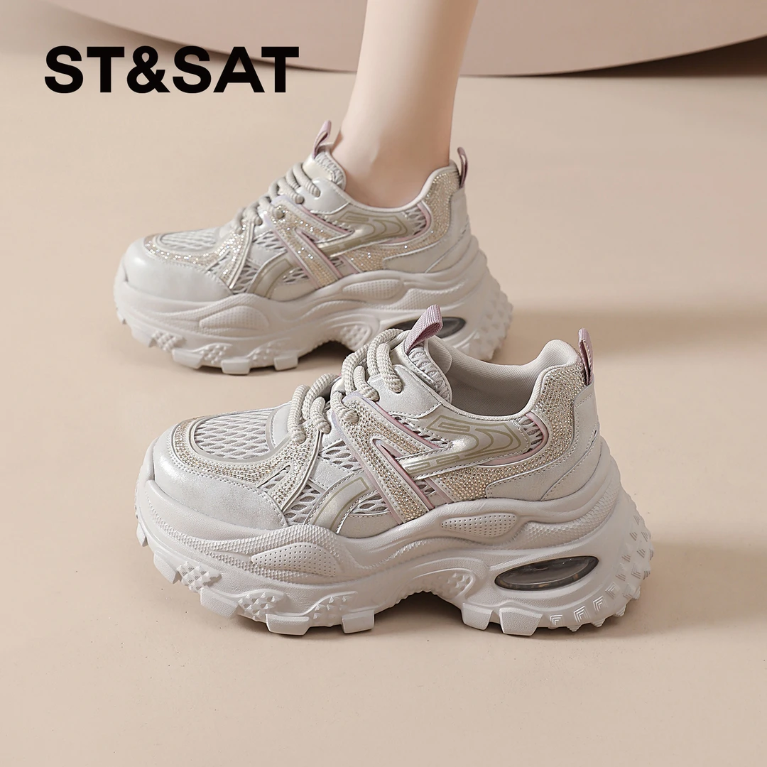 星期六网红老爹鞋女士2025新款夏季透气休闲鞋运动厚底爆款网面鞋