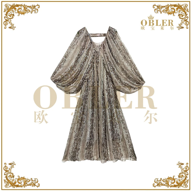 【欧宝莱尔】新款气质时尚轻奢莫奈女装连衣裙6106-289