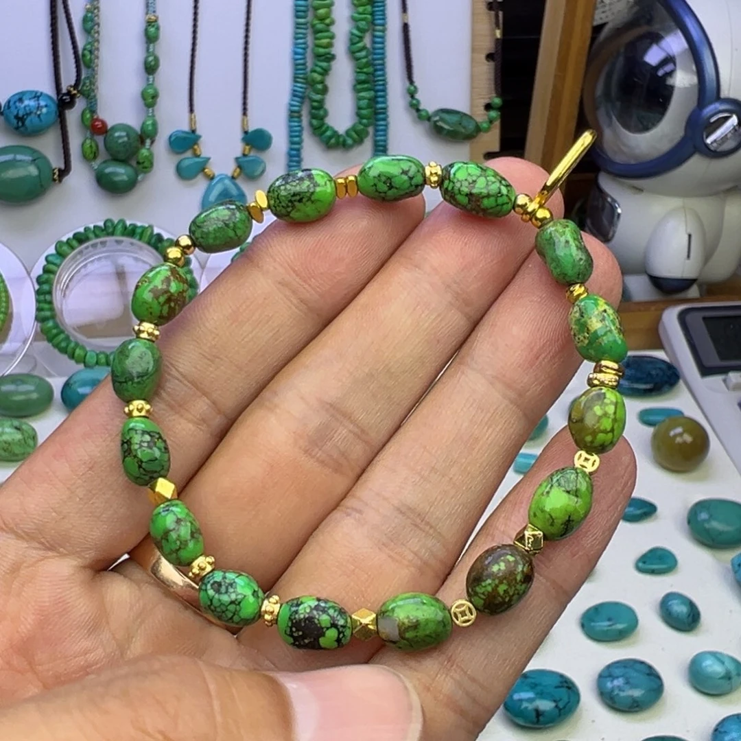 菜籽绿网花随型手串