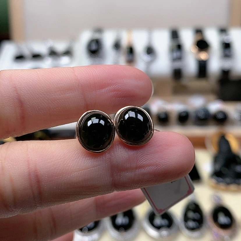 【闪购商品】翡翠耳饰18K金镶嵌墨翠