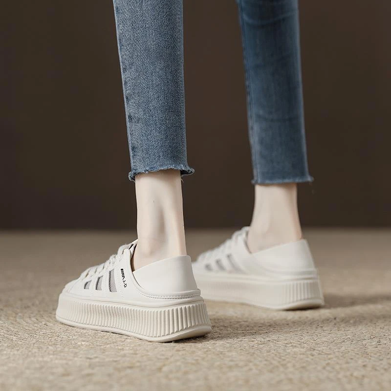 贝壳头全皮小白鞋女夏季薄款透气两穿板鞋2025新款软底轻便饼干鞋
