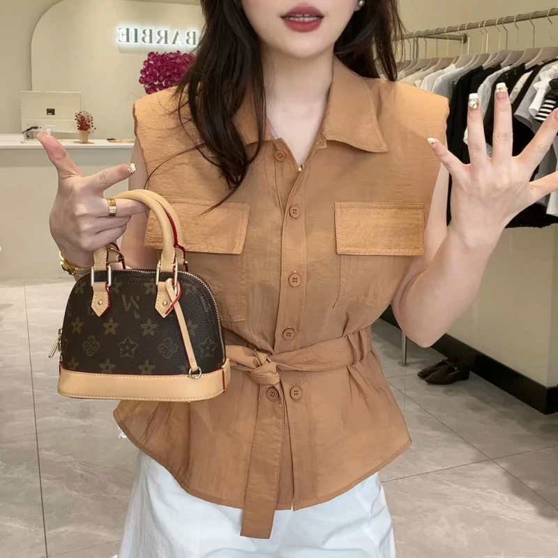 2025春夏新款设计感百搭显瘦lpolo领无袖衬衫LK2502967