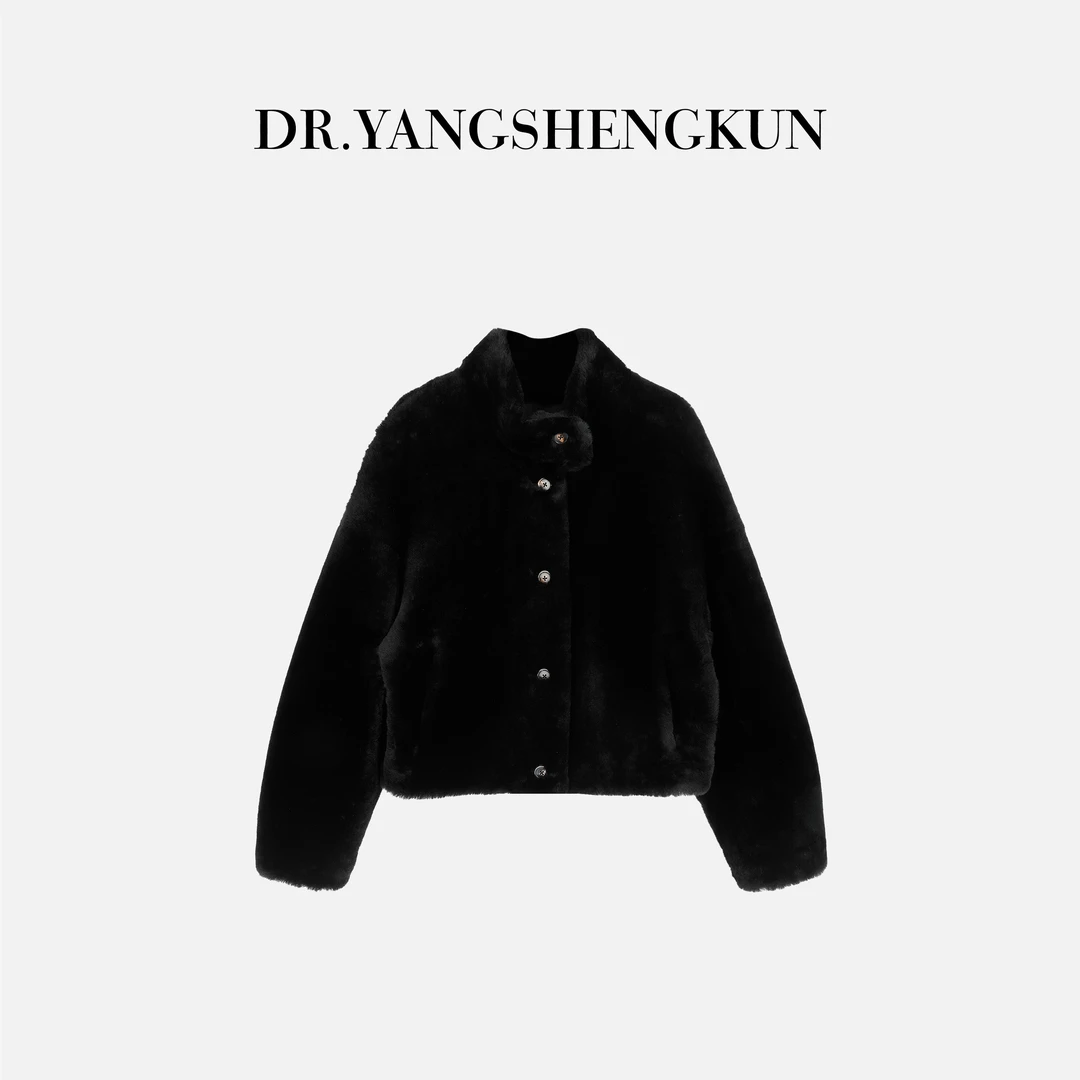 杨圣坤2025冬季新品羊毛裘皮一体立领短款加厚保暖外套EY2511219