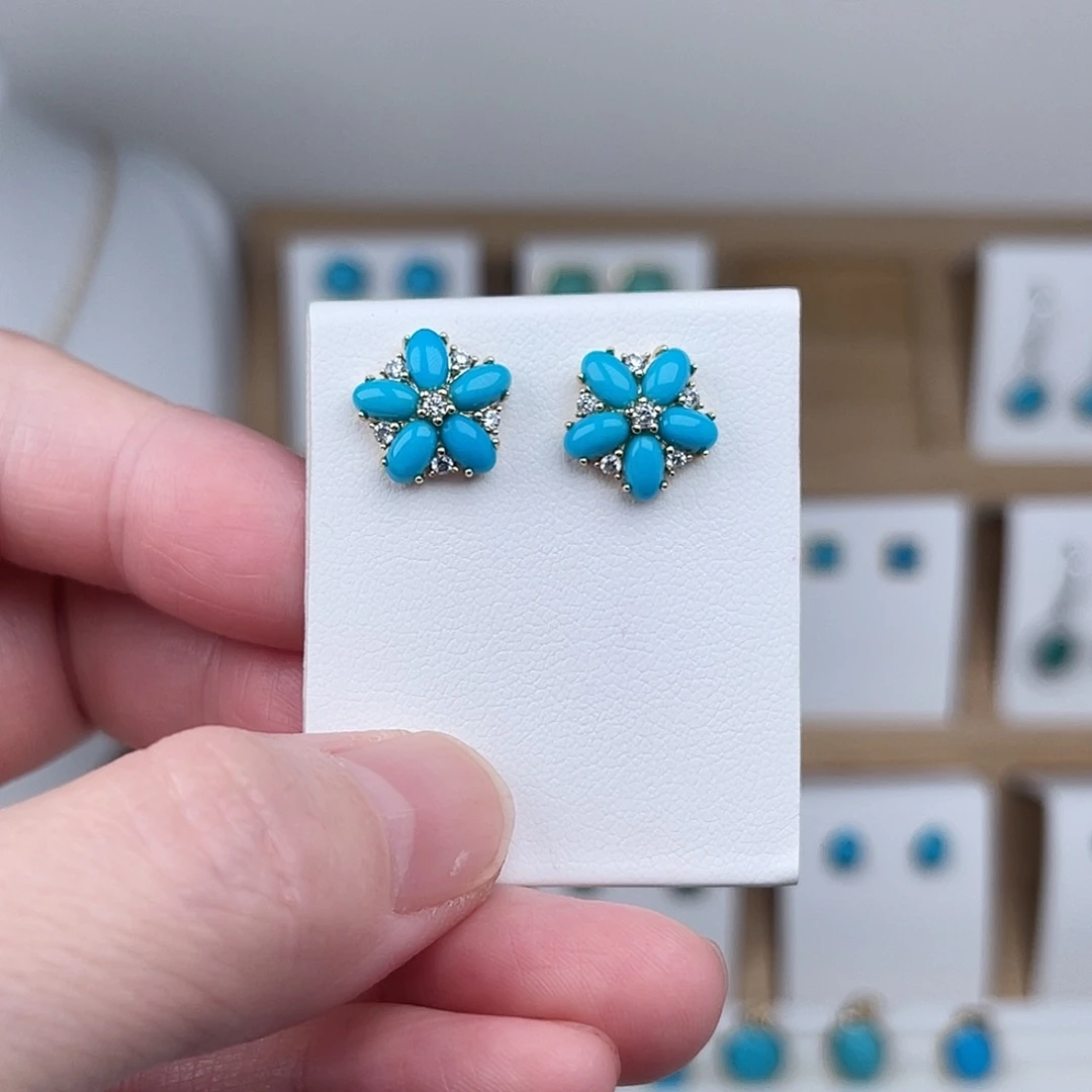 绿松石银S925镶嵌耳饰