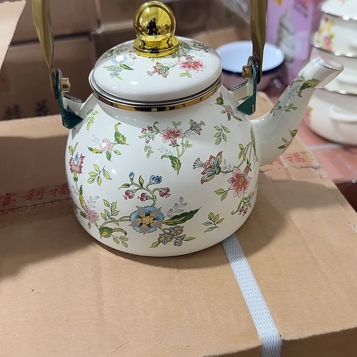 搪瓷1.2升加厚芳香花珐琅搪瓷茶壶带茶漏